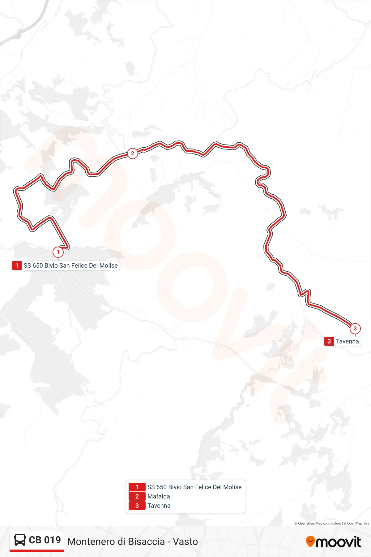 Linea CB 019 bus (Tavenna) - Percorsi e fermate sulla mappa