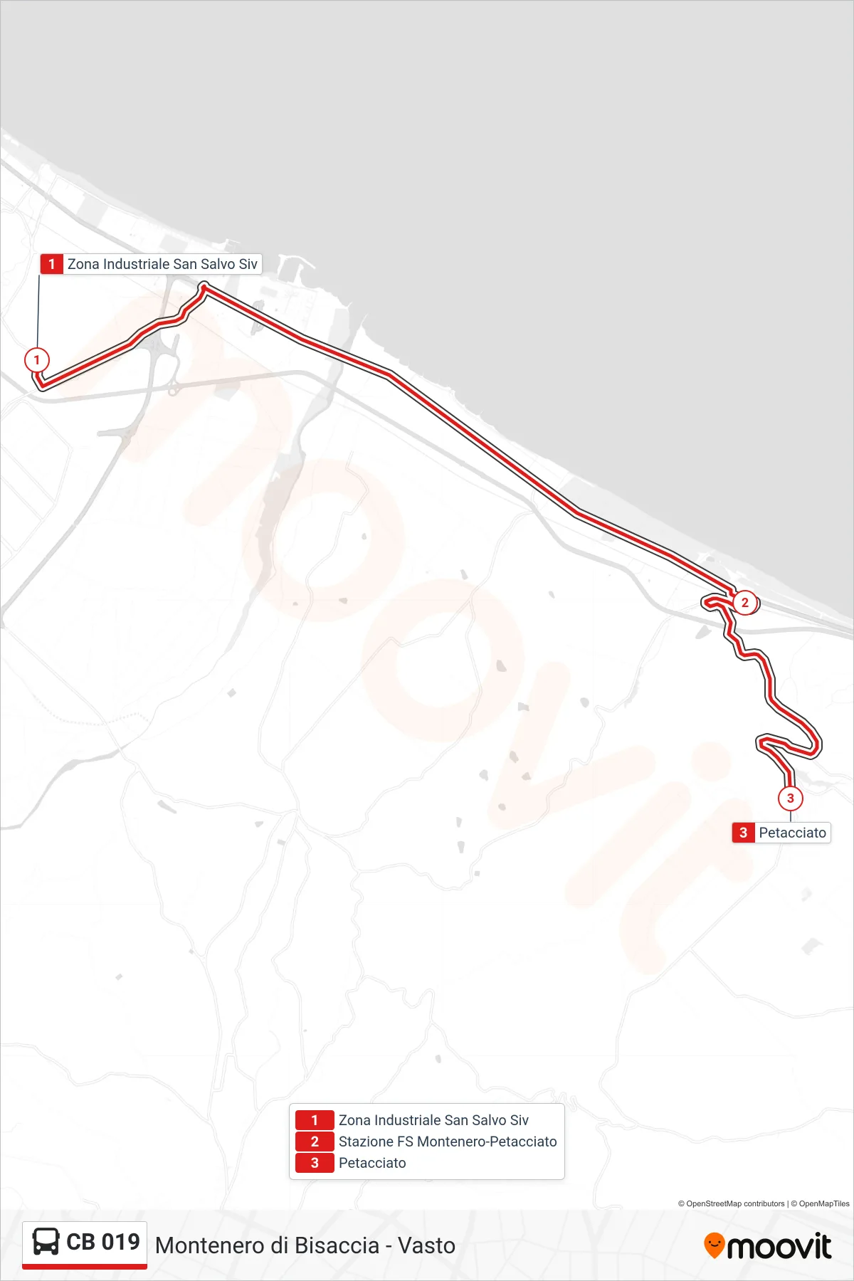 Linea CB 019 bus (Petacciato) - Percorsi e fermate sulla mappa