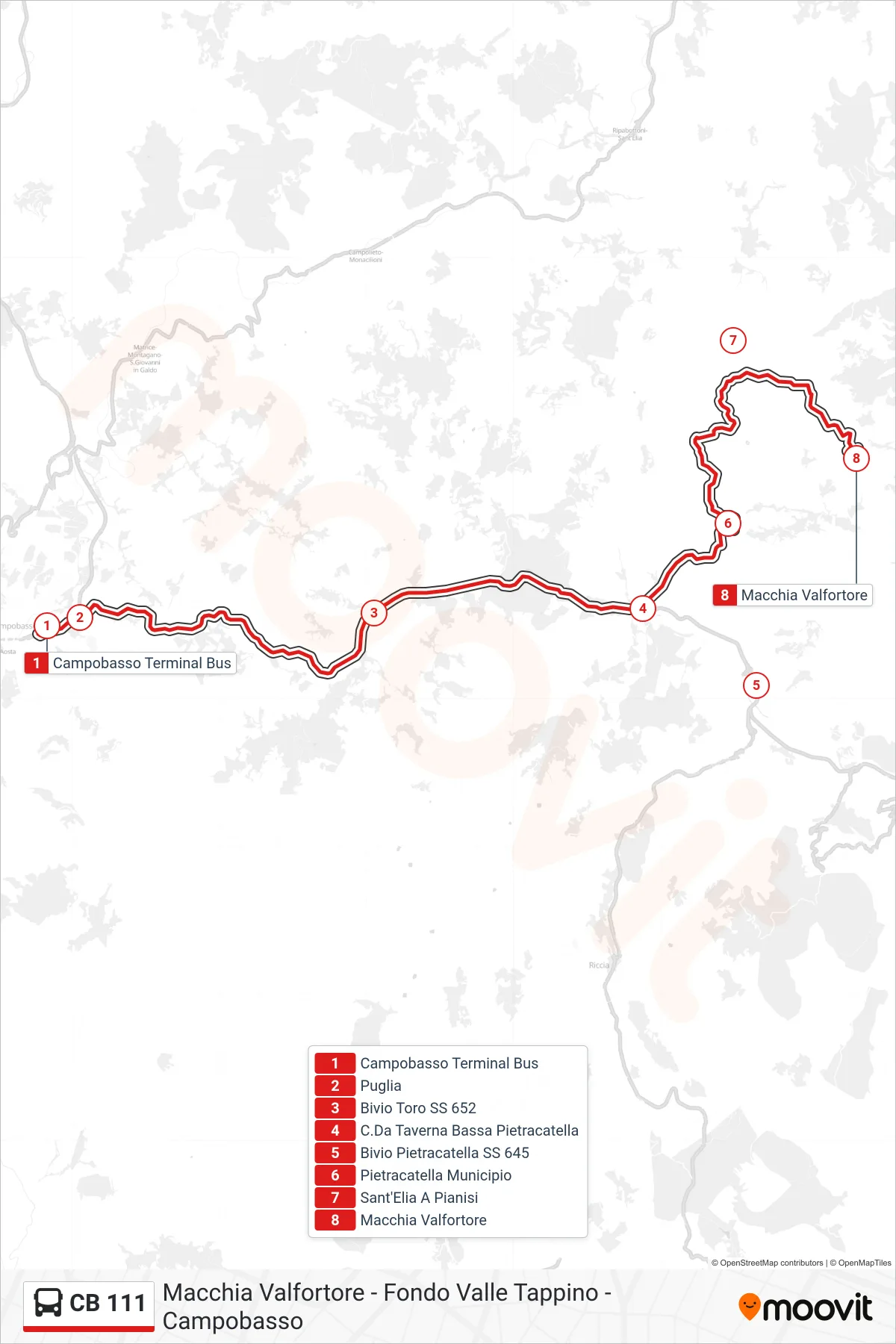 Linea CB 111  bus (Macchia Valfortore) - Percorsi e fermate sulla mappa