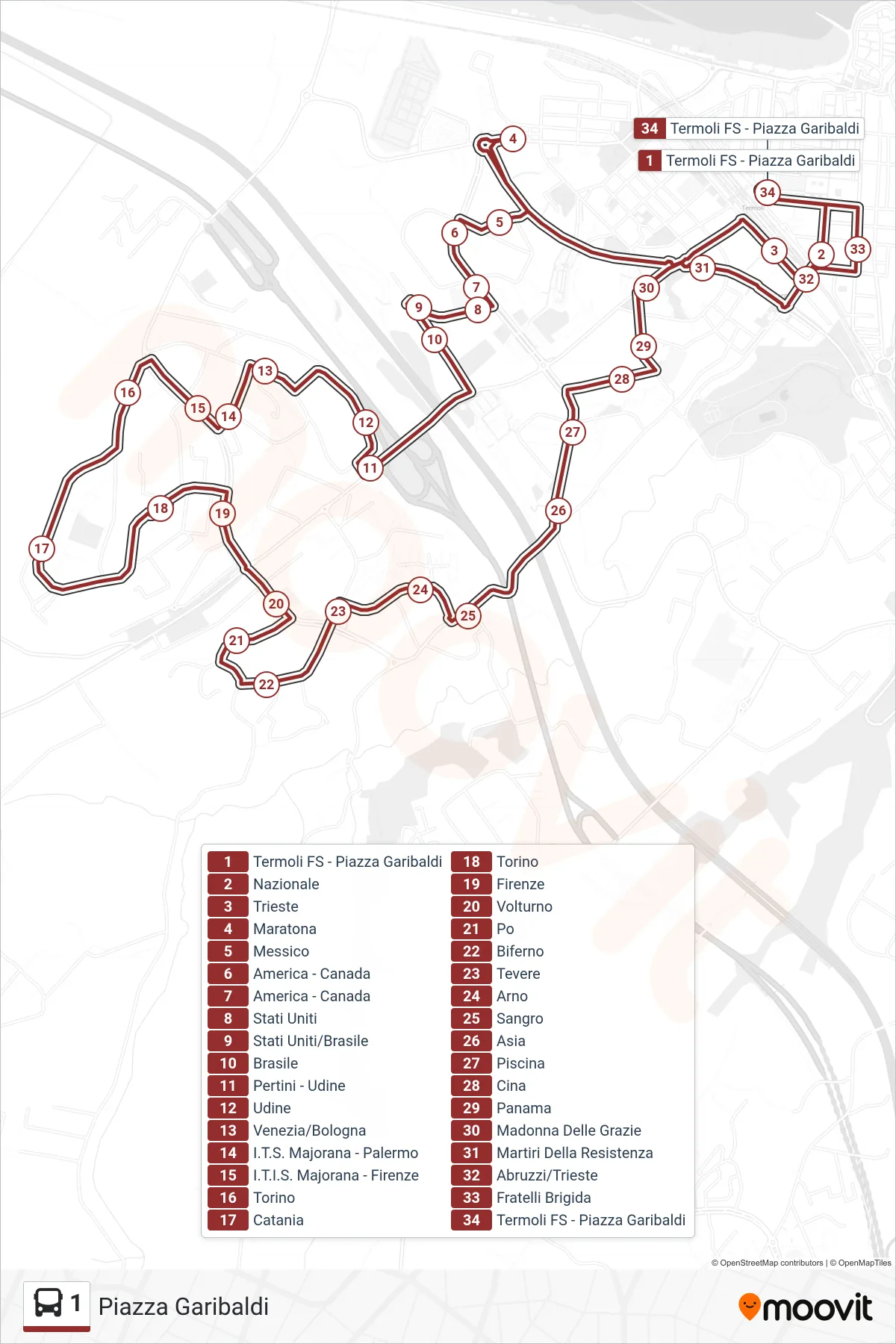Linea 1 bus (Piazza Garibaldi) - Percorsi e fermate sulla mappa