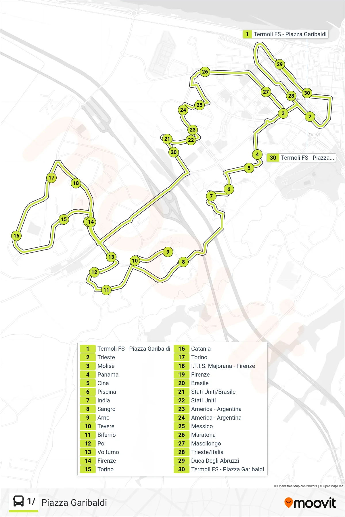 Linea 1/ bus (Piazza Garibaldi) - Percorsi e fermate sulla mappa