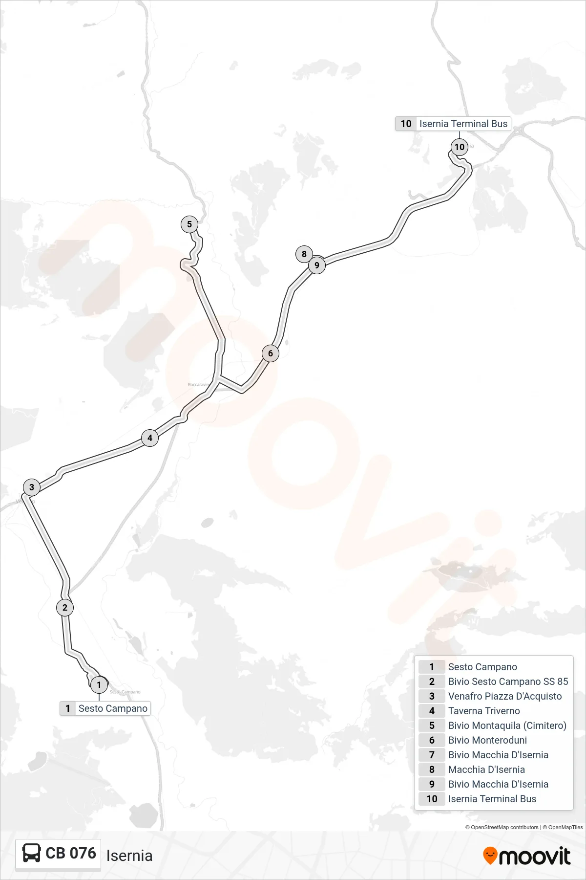 Linea CB 076  bus (Isernia) - Percorsi e fermate sulla mappa