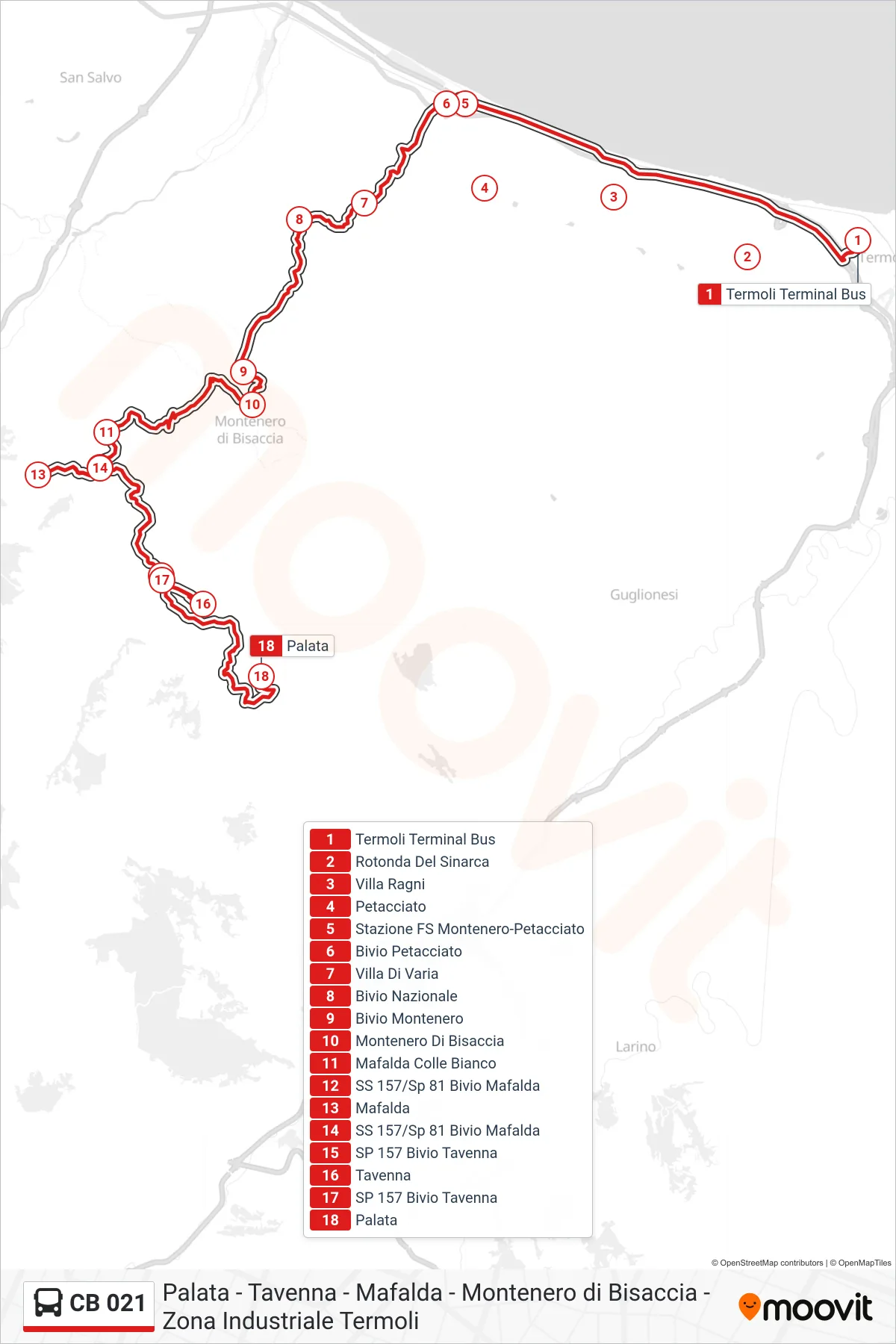 Linea CB 021  bus (Palata) - Percorsi e fermate sulla mappa