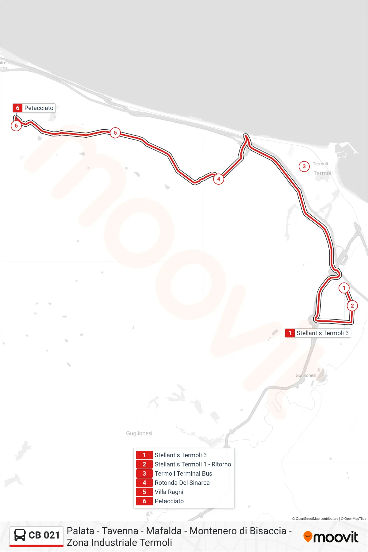 Linea CB 021  bus (Petacciato) - Percorsi e fermate sulla mappa