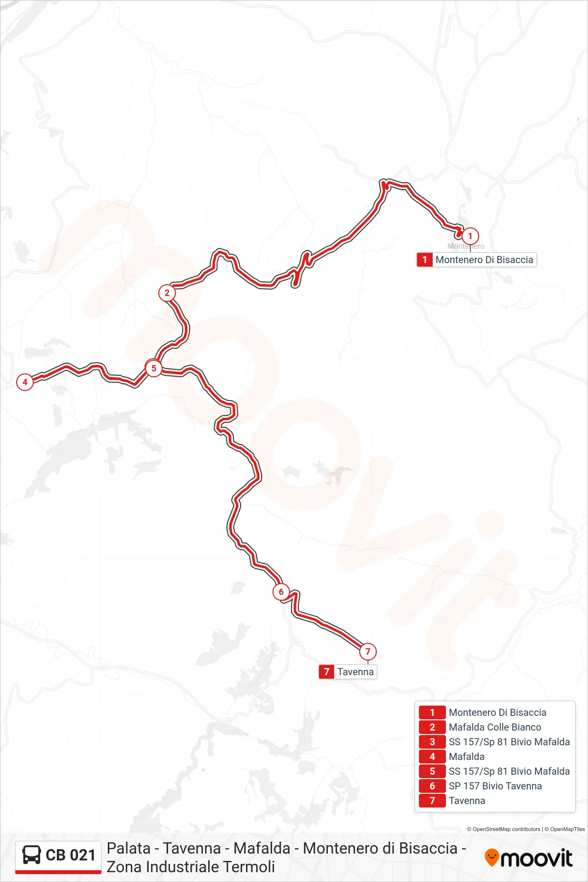 Linea CB 021  bus (Tavenna) - Percorsi e fermate sulla mappa