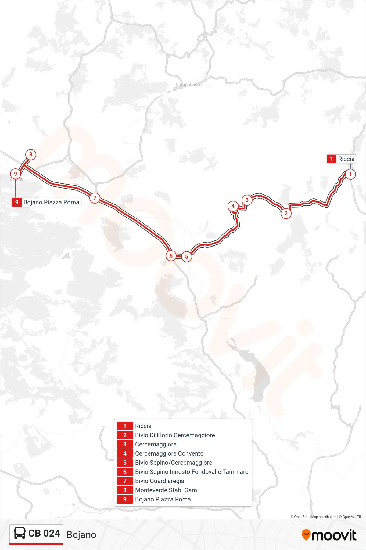 Linea CB 024  bus (Bojano) - Percorsi e fermate sulla mappa