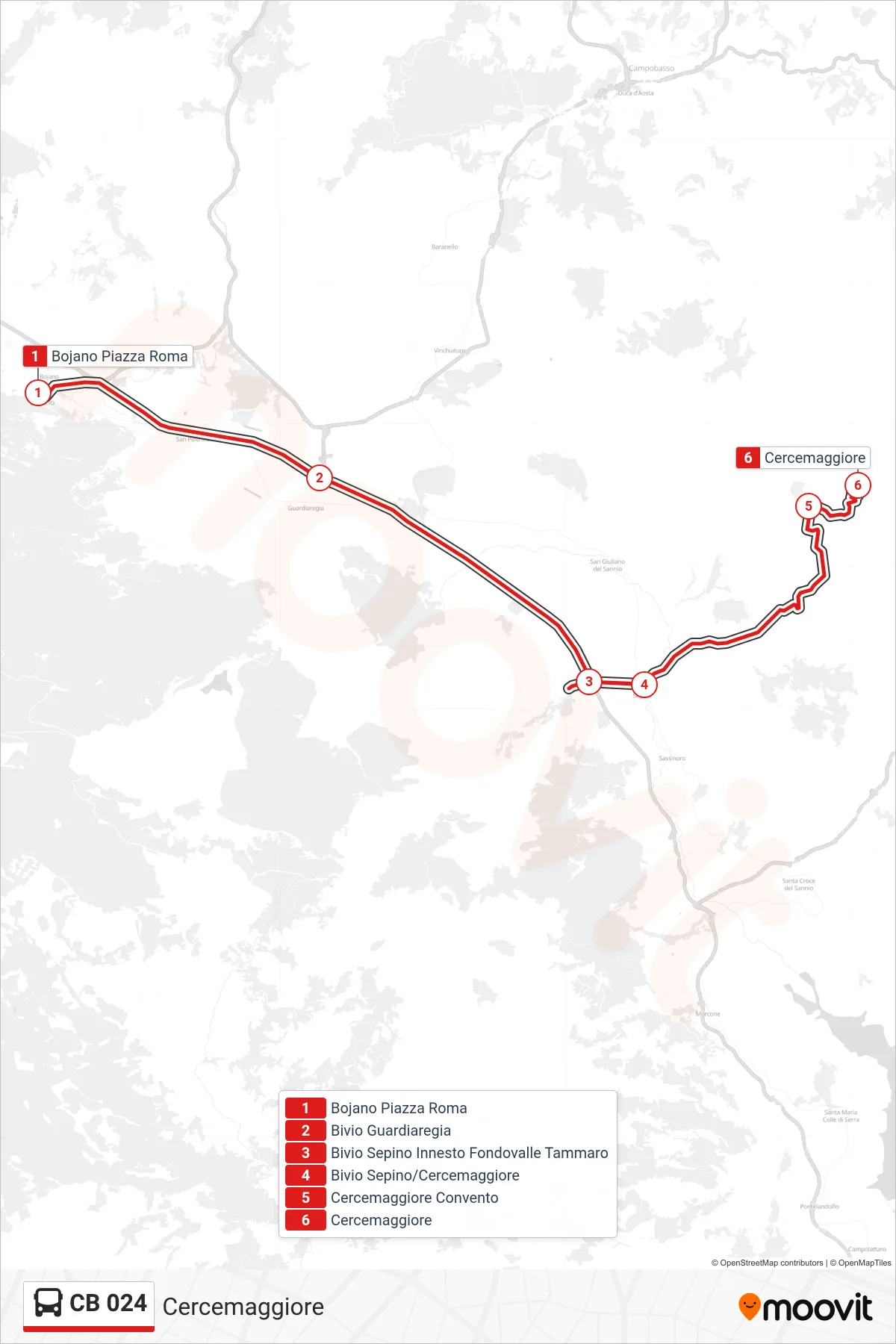 Linea CB 024 bus (Cercemaggiore) - Percorsi e fermate sulla mappa