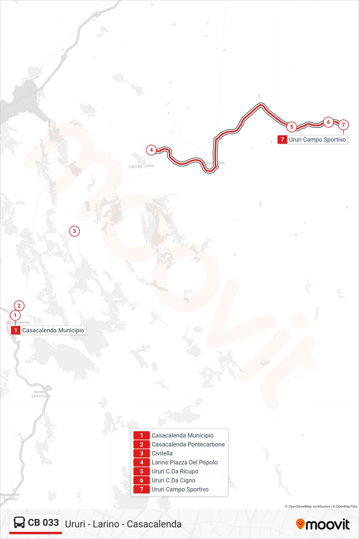 Linea CB 033  bus (Ururi) - Percorsi e fermate sulla mappa
