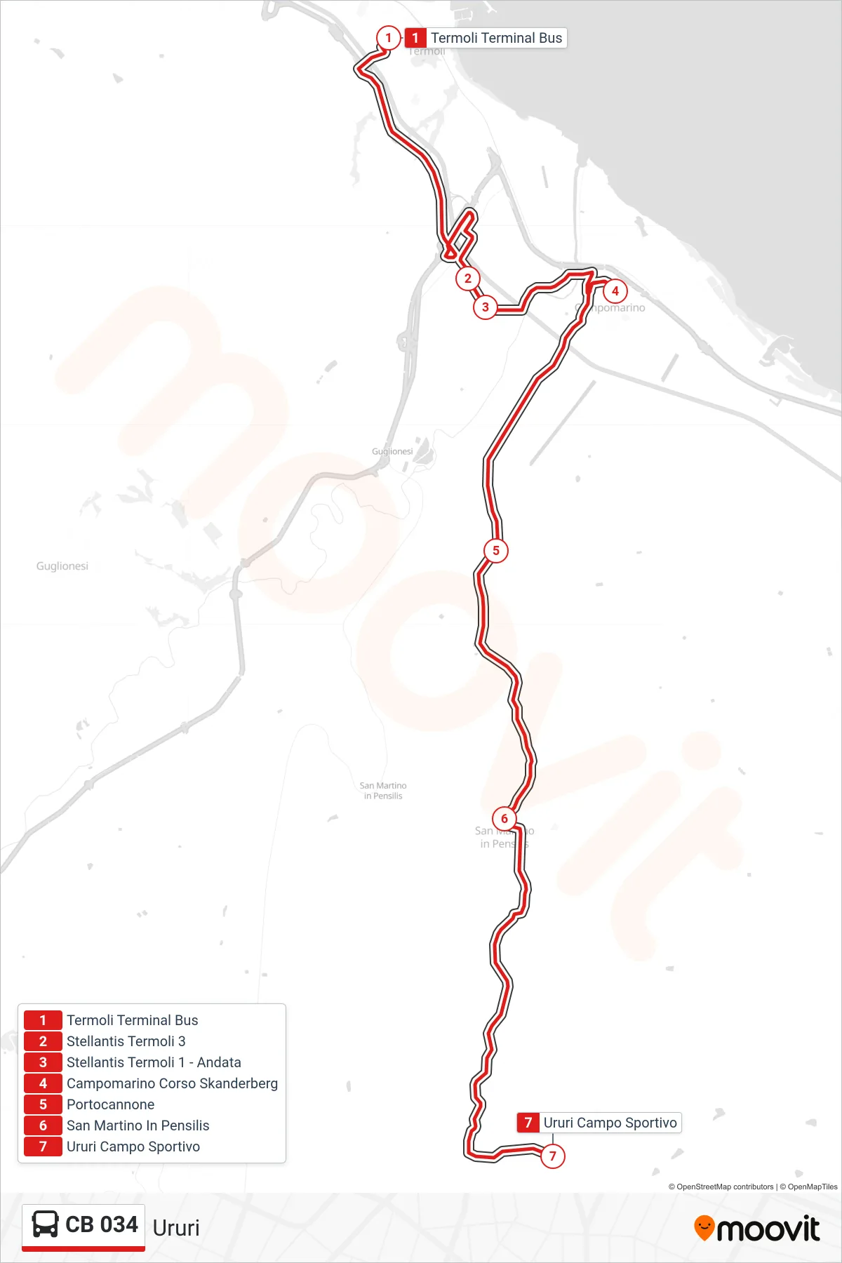 Linea CB 034 bus (Ururi) - Percorsi e fermate sulla mappa