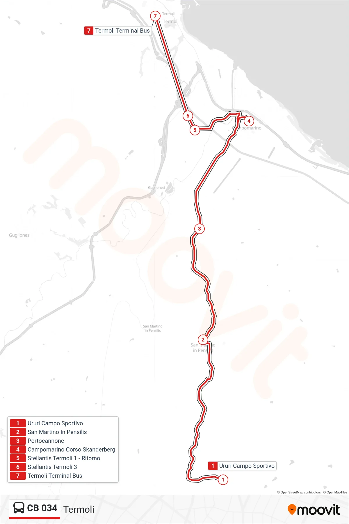 Linea CB 034 bus (Termoli) - Percorsi e fermate sulla mappa