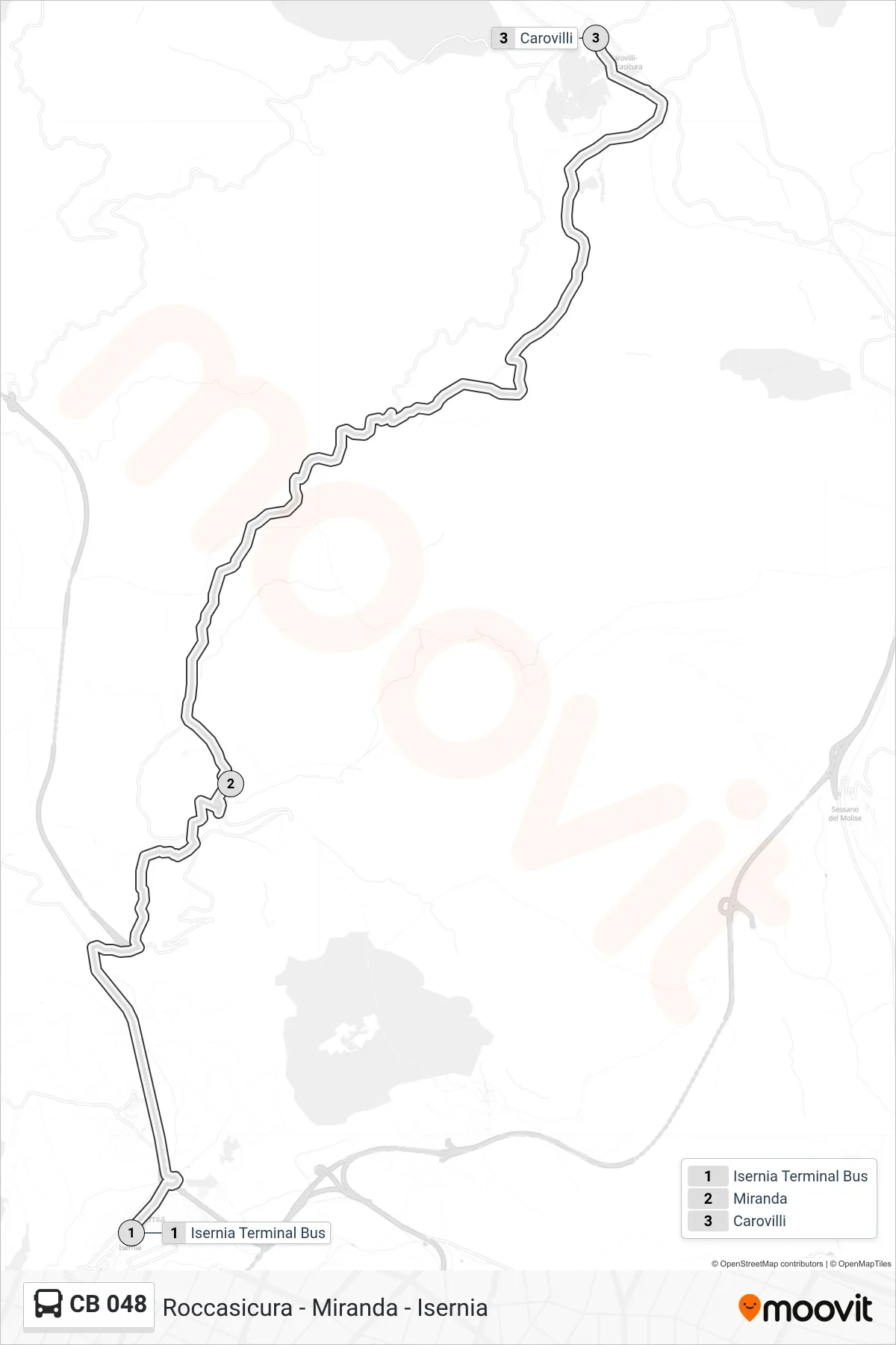 Linea CB 048 bus (Carovilli) - Percorsi e fermate sulla mappa