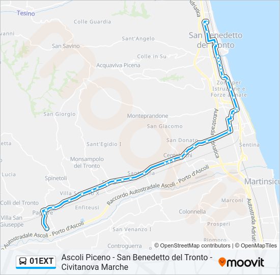 Percorso linea bus 01EXT