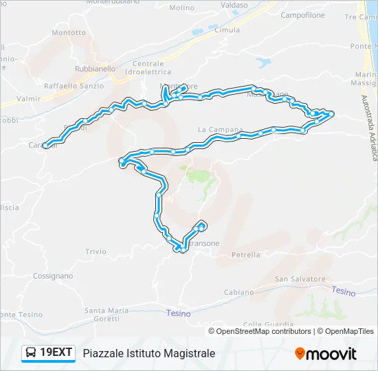 Percorso linea bus 19EXT
