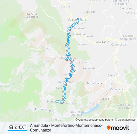 Percorso linea bus 21EXT