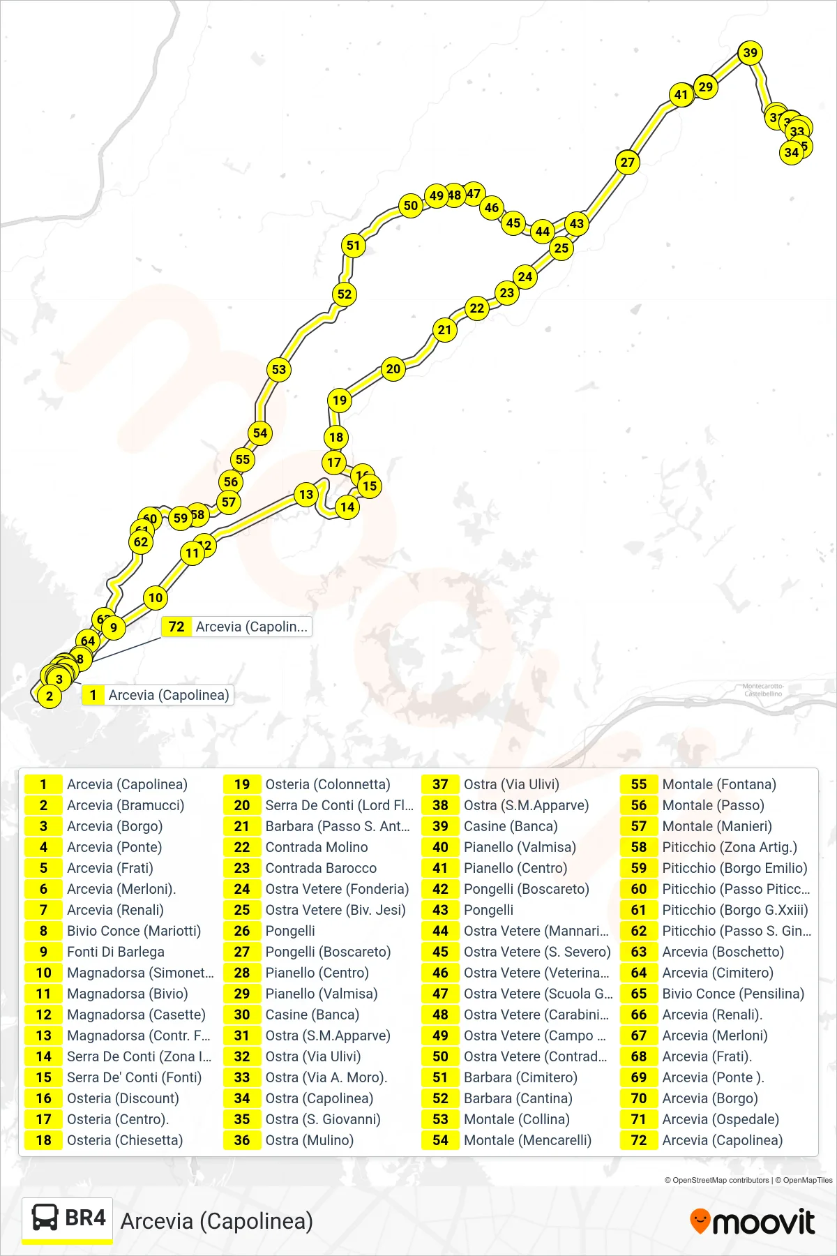 Linea BR4 bus (Arcevia (Capolinea)) - Percorsi e fermate sulla mappa