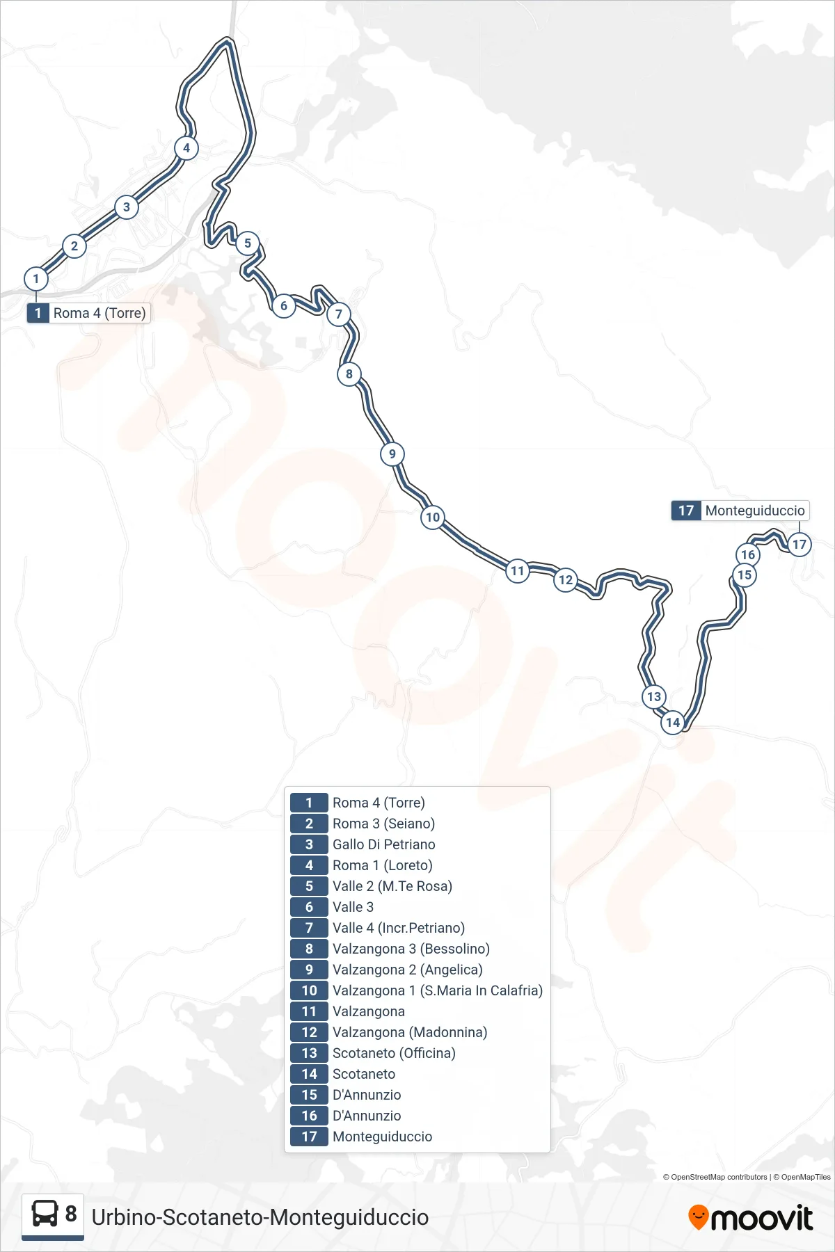 Linea 8 bus (Monteguiduccio) - Percorsi e fermate sulla mappa