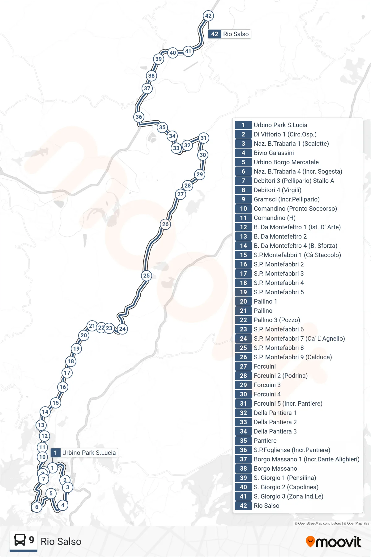 Linea 9 bus (Rio Salso) - Percorsi e fermate sulla mappa