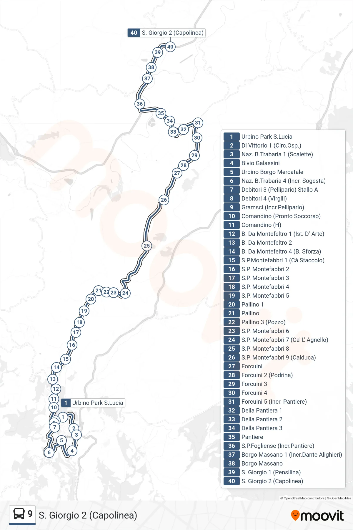 Linea 9 bus (S. Giorgio 2 (Capolinea)) - Percorsi e fermate sulla mappa
