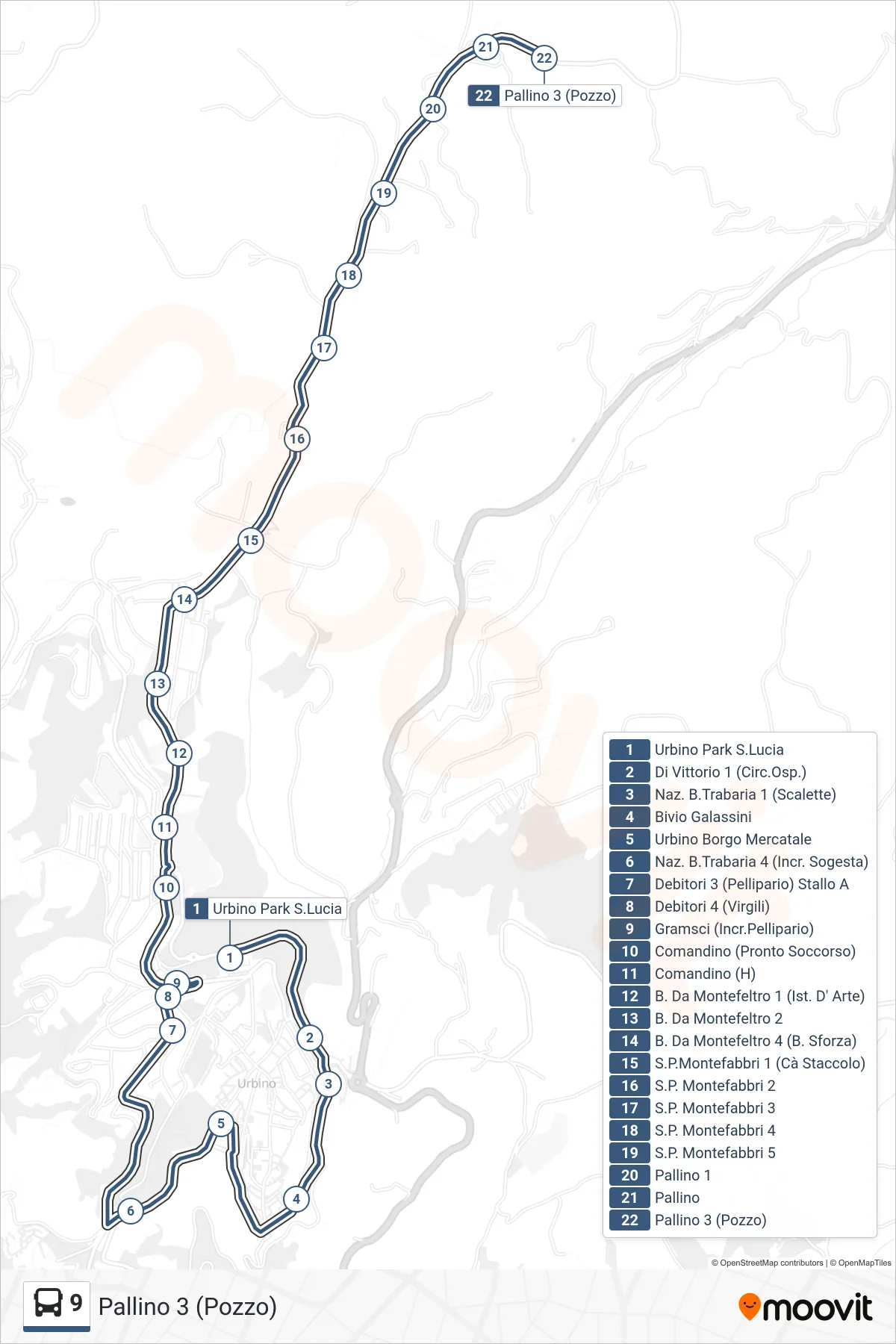 Linea 9 bus (Pallino 3 (Pozzo)) - Percorsi e fermate sulla mappa