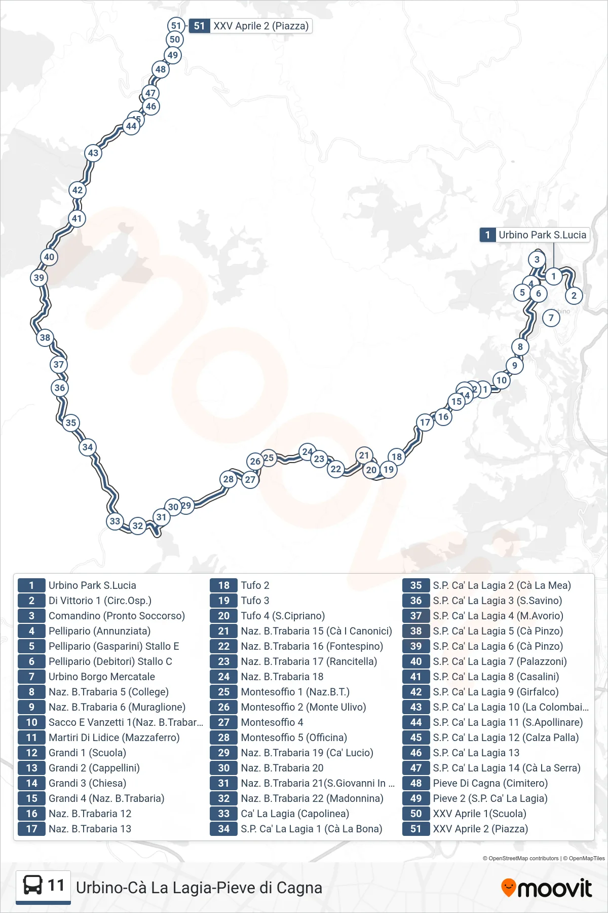 Linea 11 bus (XXV Aprile 2 (Piazza)) - Percorsi e fermate sulla mappa