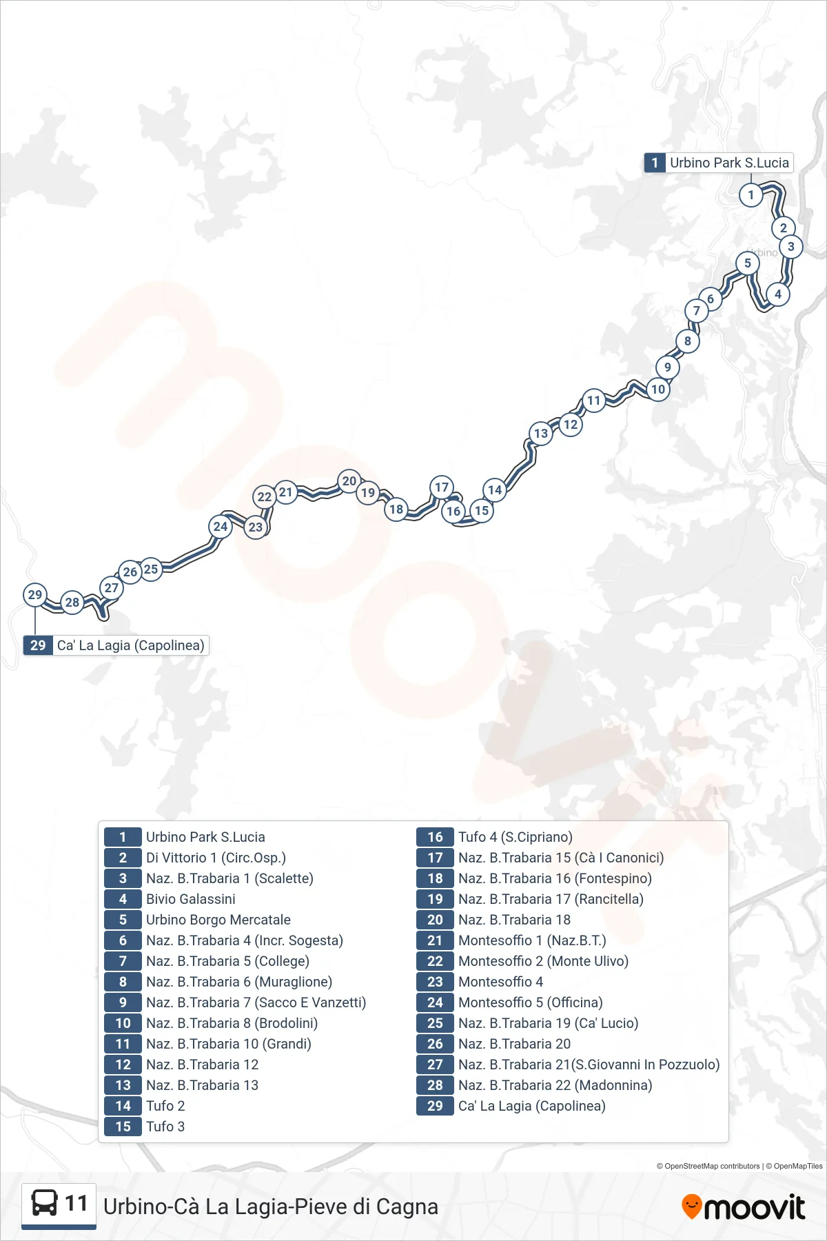 Linea 11 bus (Ca' La Lagia (Capolinea)) - Percorsi e fermate sulla mappa