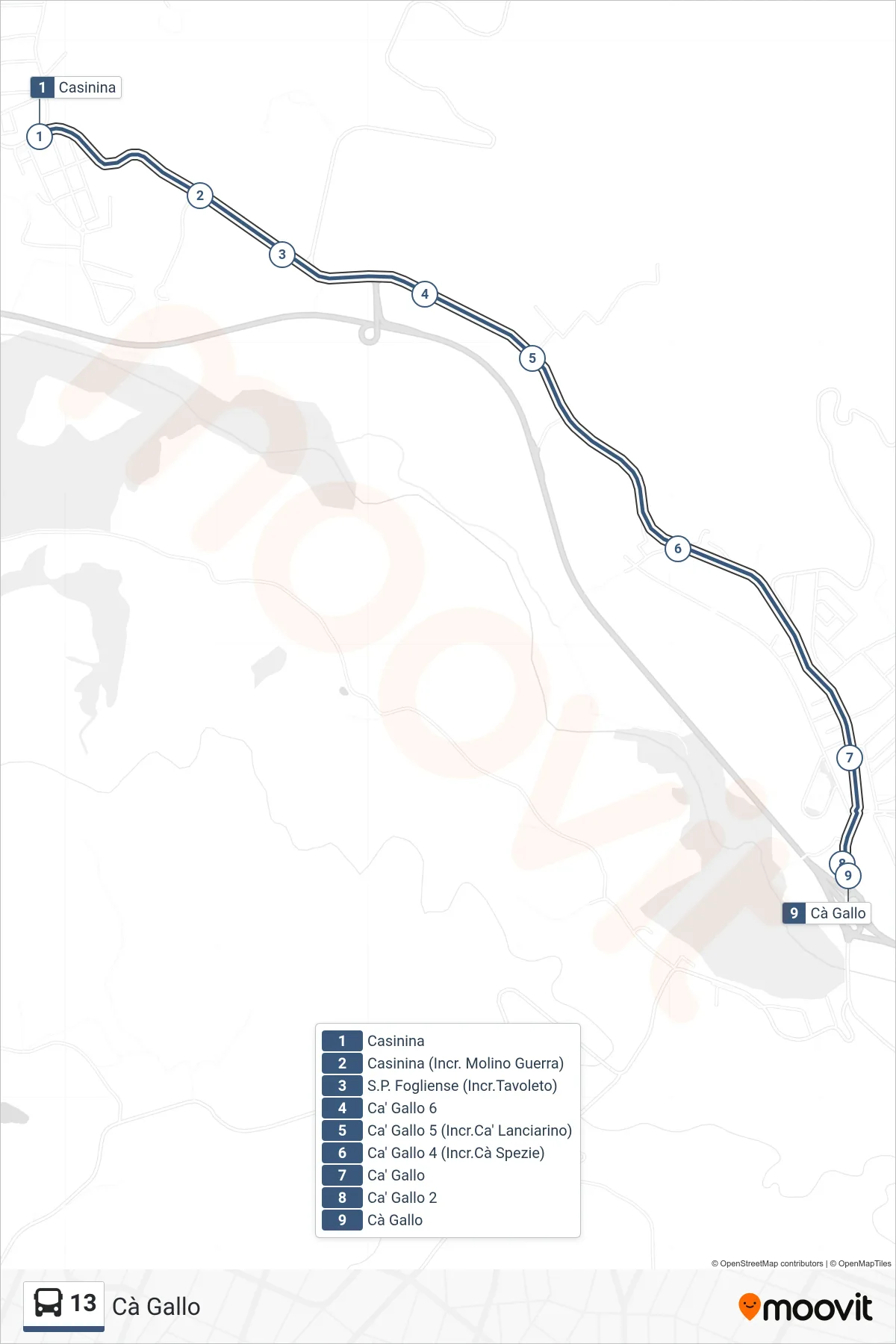 Linea 13 bus (Cà Gallo) - Percorsi e fermate sulla mappa