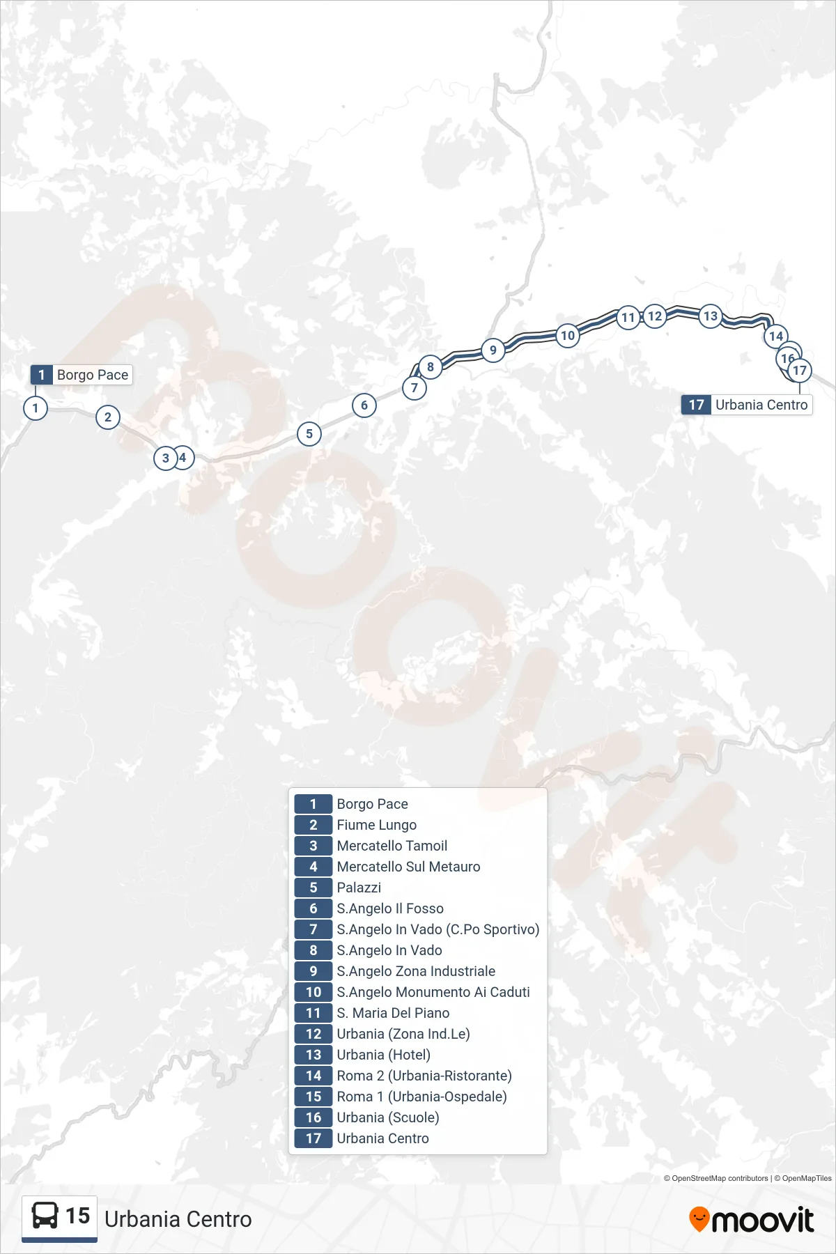 Linea 15  bus (Urbania Centro) - Percorsi e fermate sulla mappa