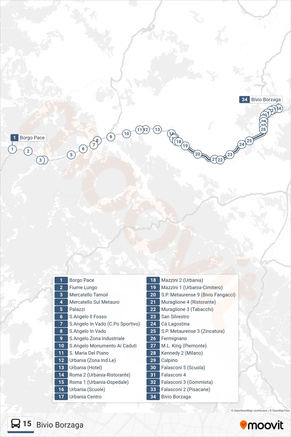 Linea 15 bus (Bivio Borzaga) - Percorsi e fermate sulla mappa