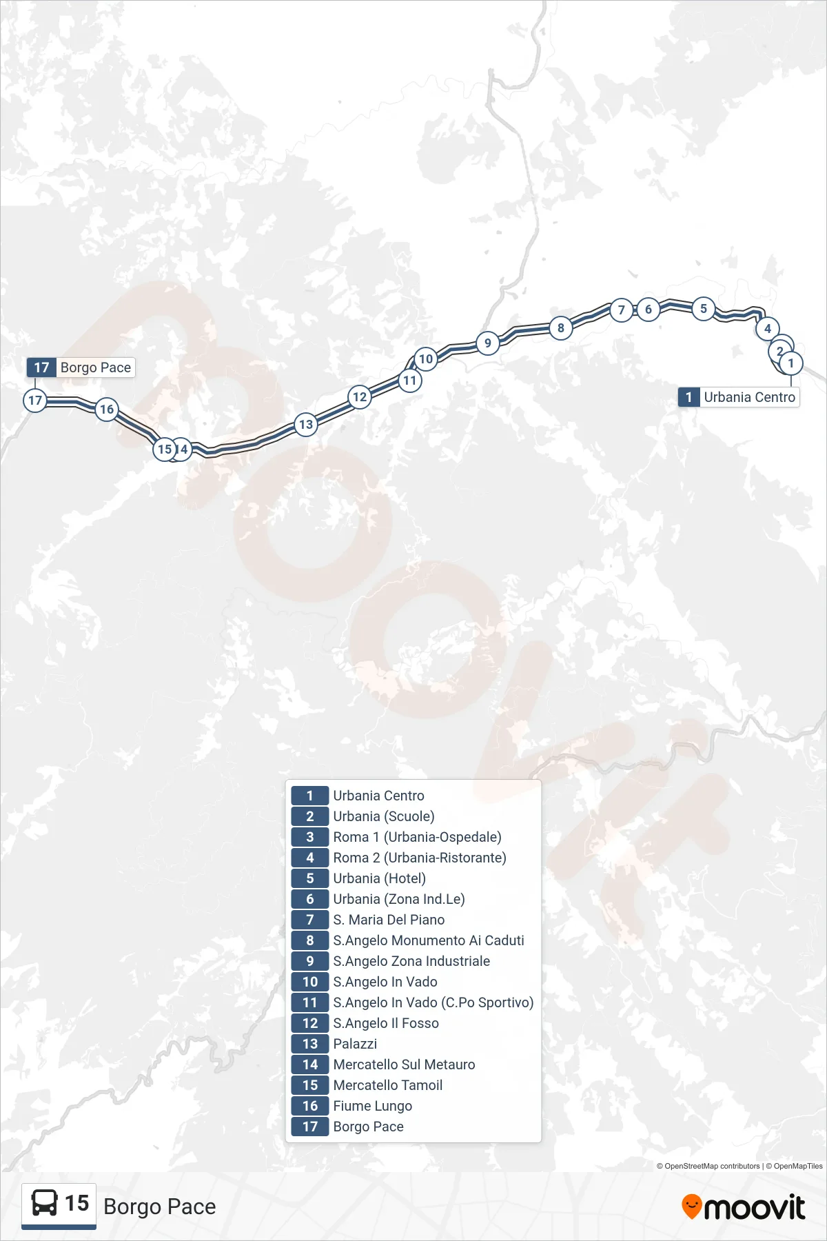 Linea 15 bus (Borgo Pace) - Percorsi e fermate sulla mappa