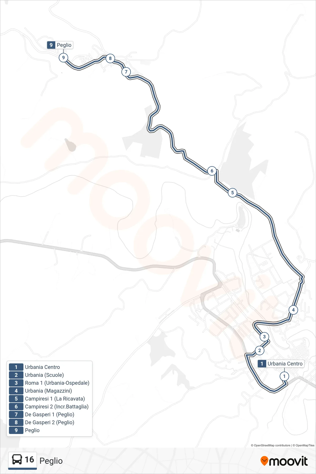 Linea 16 bus (Peglio) - Percorsi e fermate sulla mappa