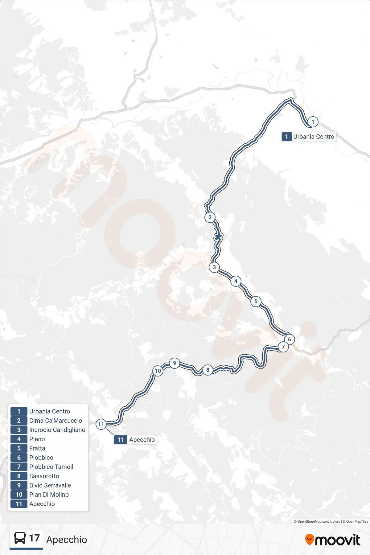 Linea 17 bus (Apecchio) - Percorsi e fermate sulla mappa
