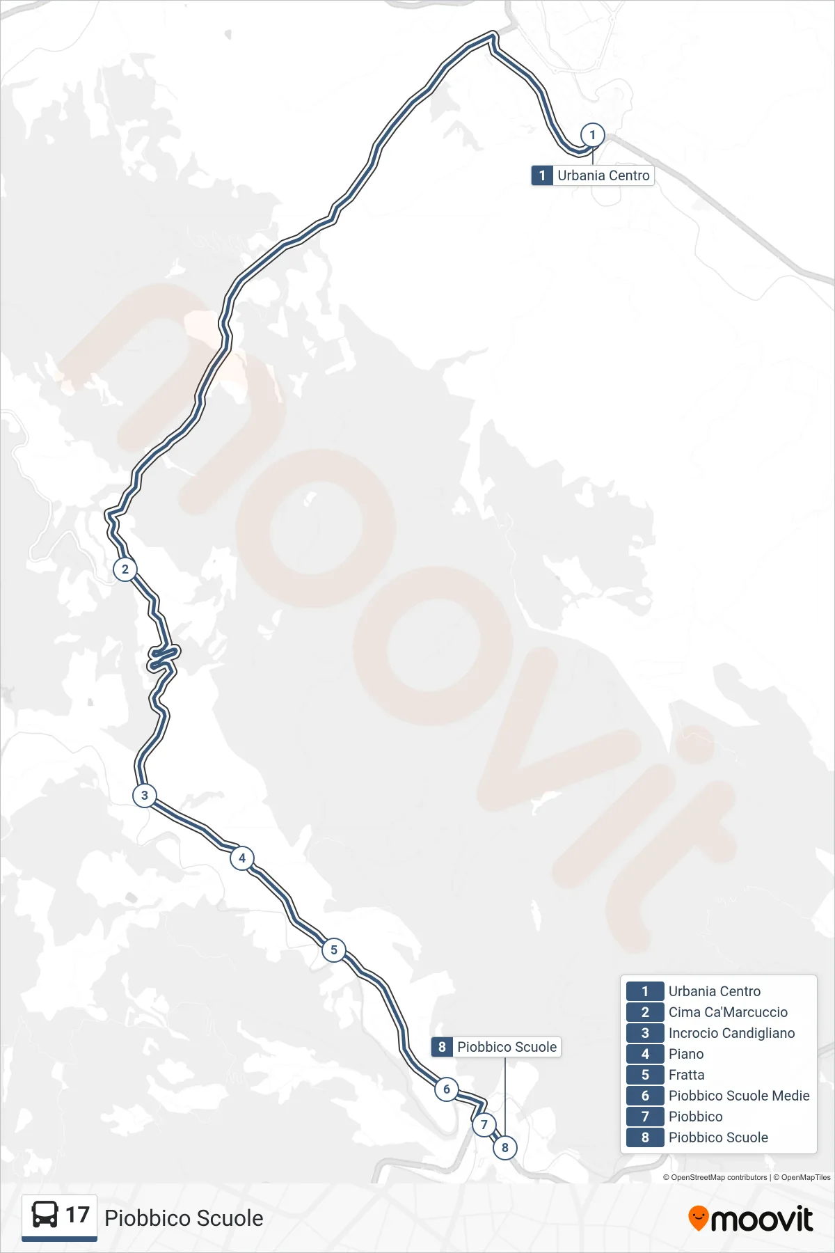 Linea 17 bus (Piobbico Scuole) - Percorsi e fermate sulla mappa