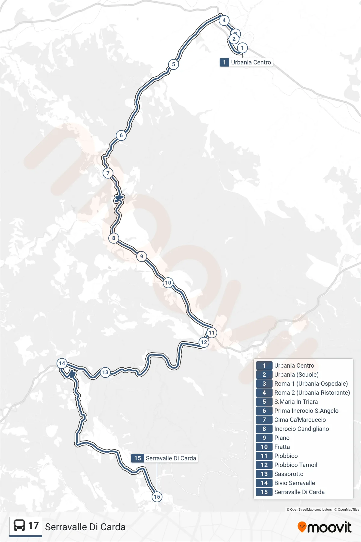 Linea 17 bus (Serravalle Di Carda) - Percorsi e fermate sulla mappa