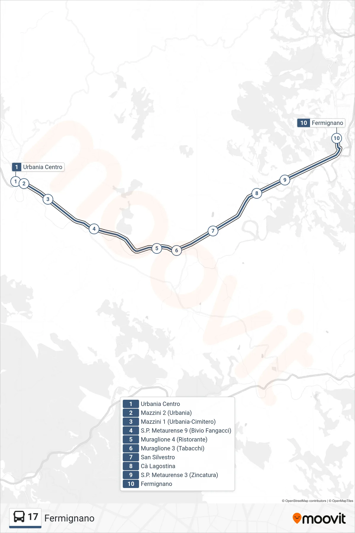 Linea 17 bus (Fermignano) - Percorsi e fermate sulla mappa