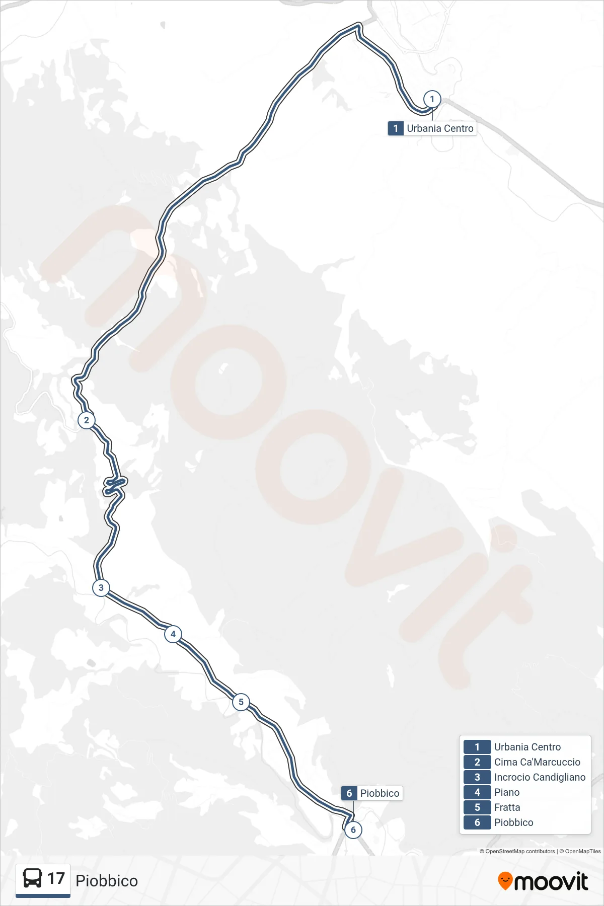 Linea 17 bus (Piobbico) - Percorsi e fermate sulla mappa