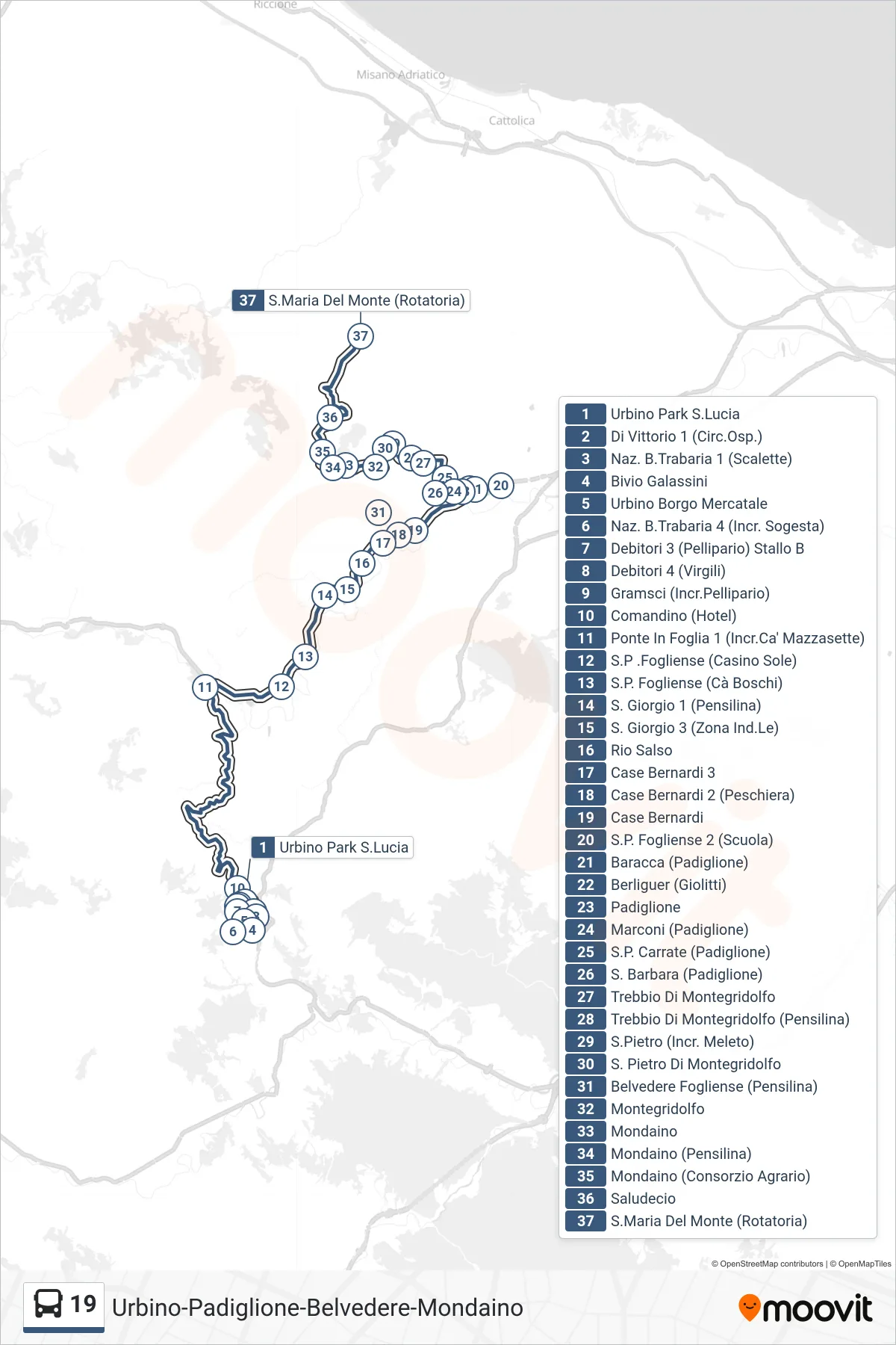 Linea 19 bus (S.Maria Del Monte (Rotatoria)) - Percorsi e fermate sulla mappa