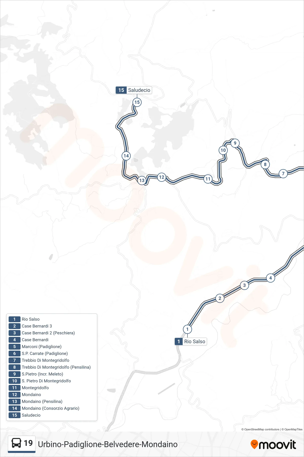 Linea 19 bus (Saludecio) - Percorsi e fermate sulla mappa