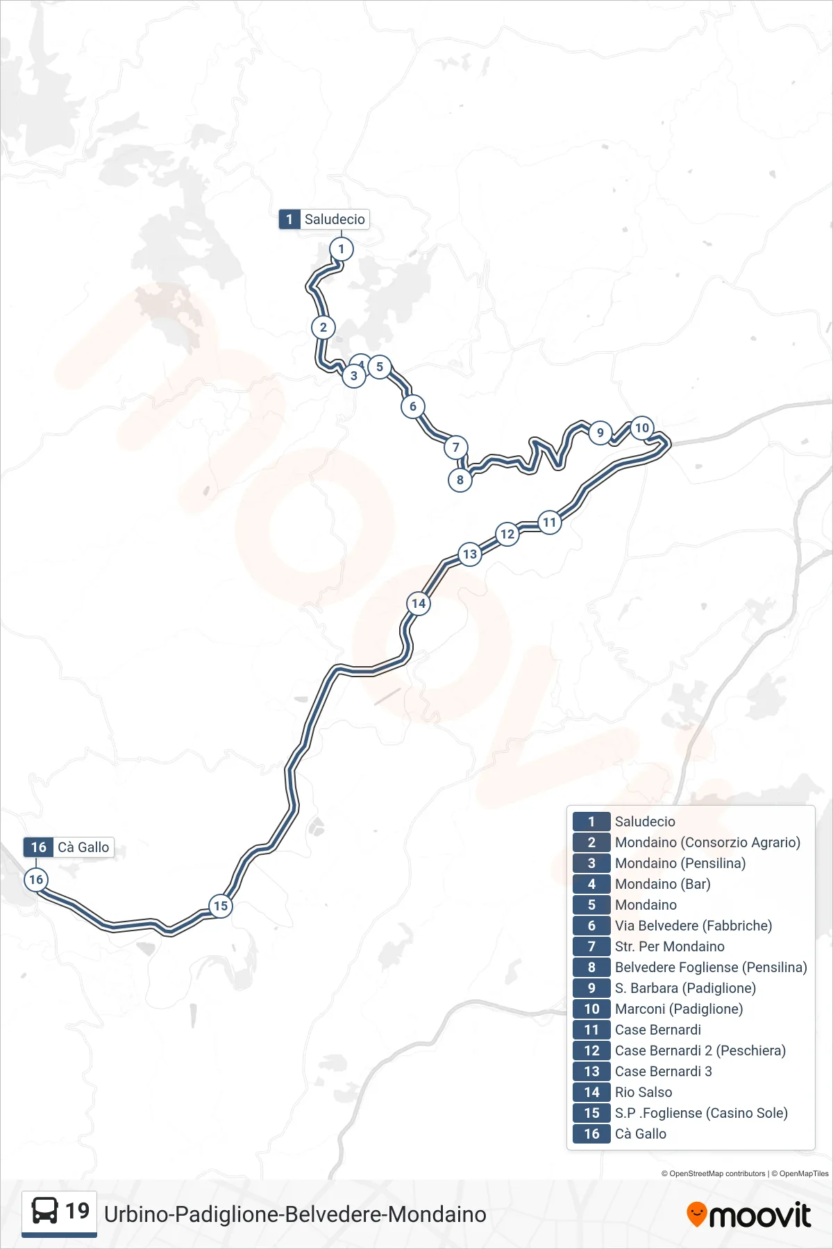 Linea 19 bus (Cà Gallo) - Percorsi e fermate sulla mappa