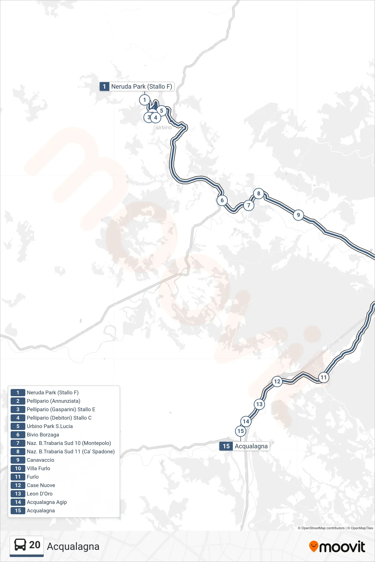 Linea 20 bus (Acqualagna) - Percorsi e fermate sulla mappa
