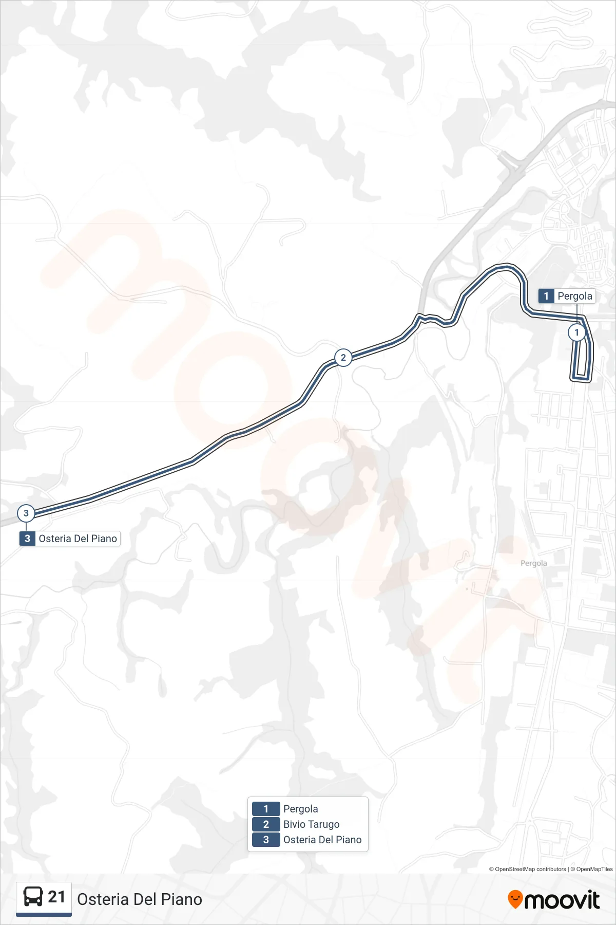Linea 21  bus (Osteria Del Piano) - Percorsi e fermate sulla mappa