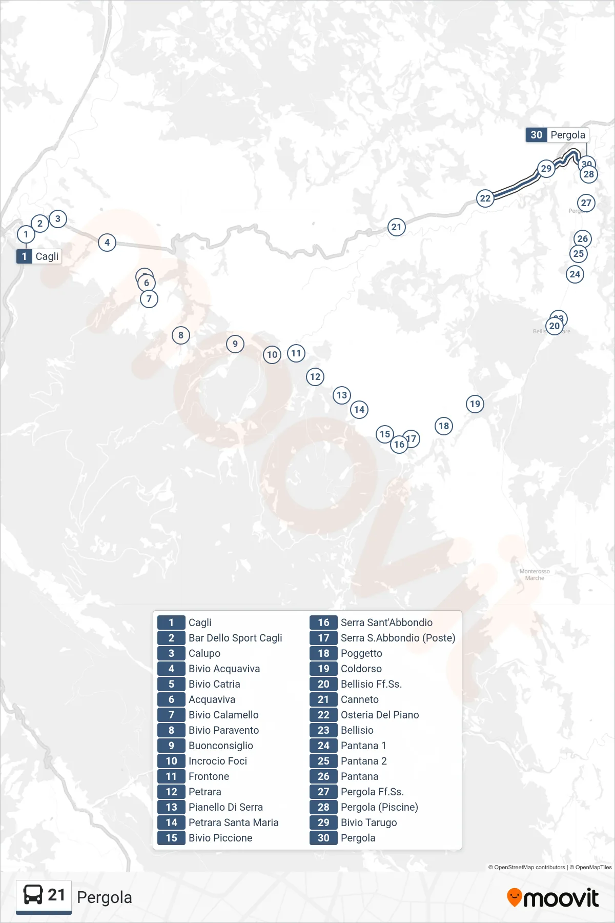 Linea 21  bus (Pergola) - Percorsi e fermate sulla mappa