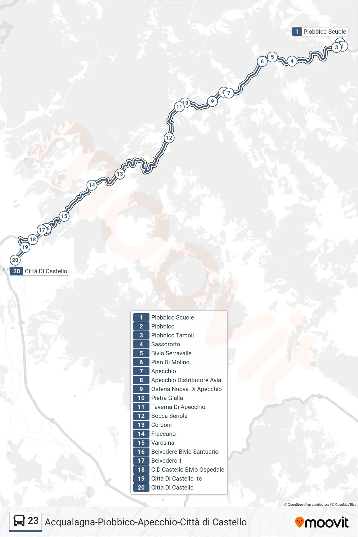 Linea 23  bus (Città Di Castello) - Percorsi e fermate sulla mappa