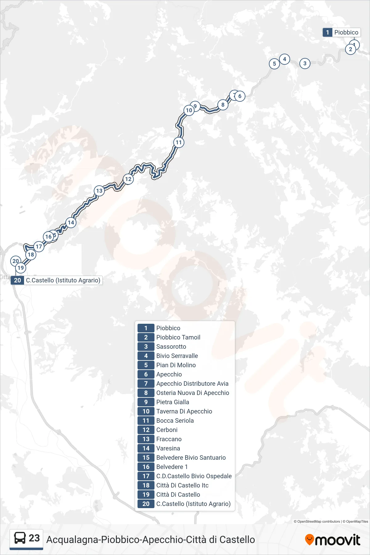 Linea 23  bus (C.Castello (Istituto Agrario)) - Percorsi e fermate sulla mappa
