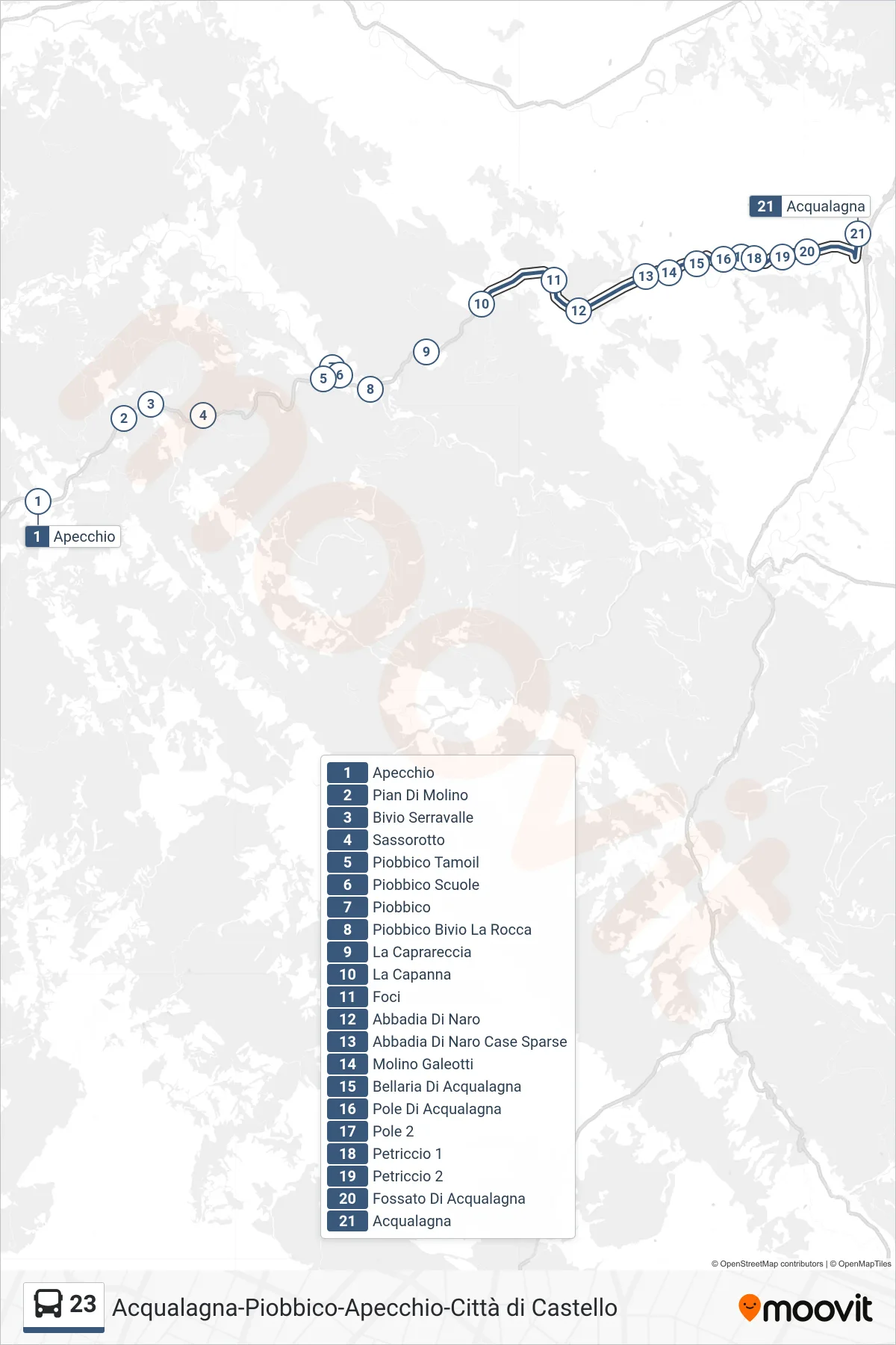Linea 23  bus (Acqualagna) - Percorsi e fermate sulla mappa