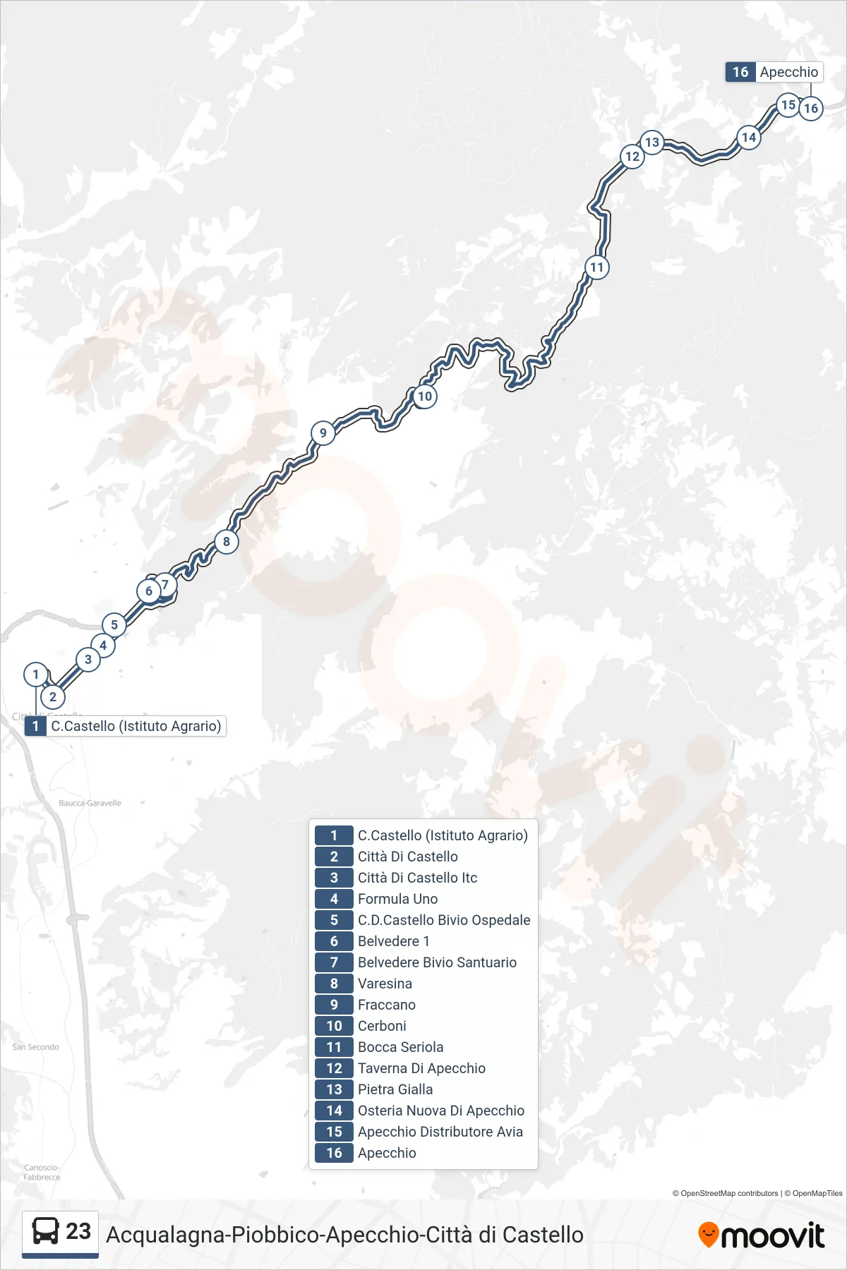 Linea 23 bus (Apecchio) - Percorsi e fermate sulla mappa