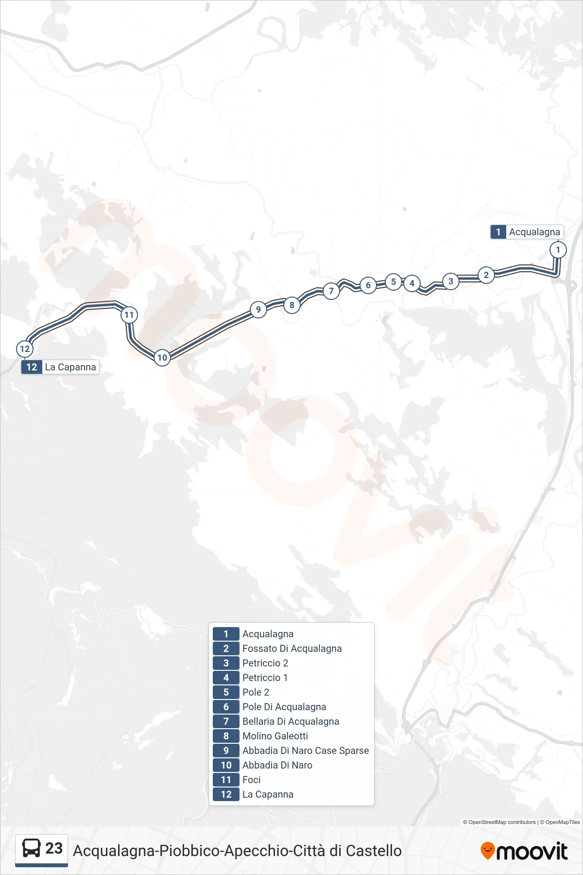 Linea 23 bus (La Capanna) - Percorsi e fermate sulla mappa