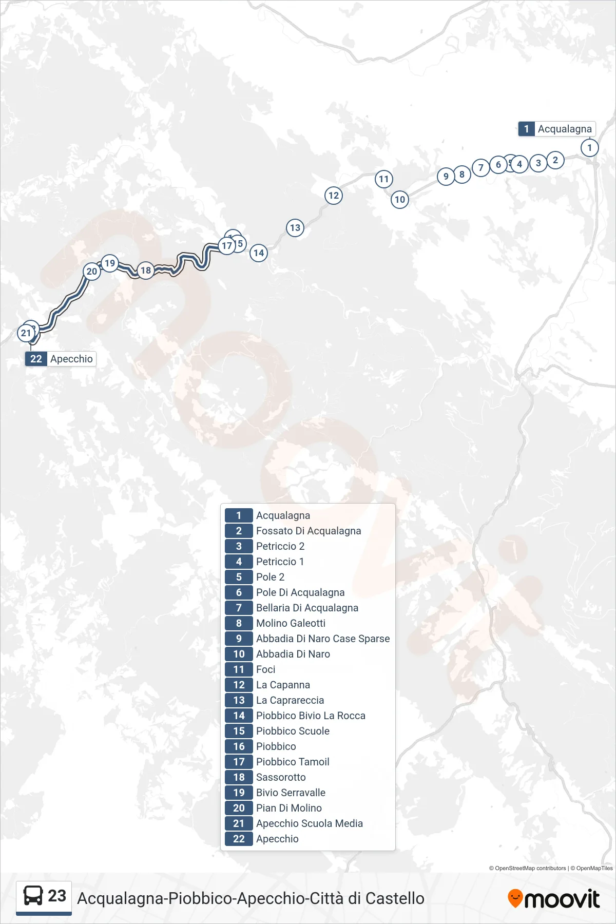 Linea 23 bus (Apecchio) - Percorsi e fermate sulla mappa