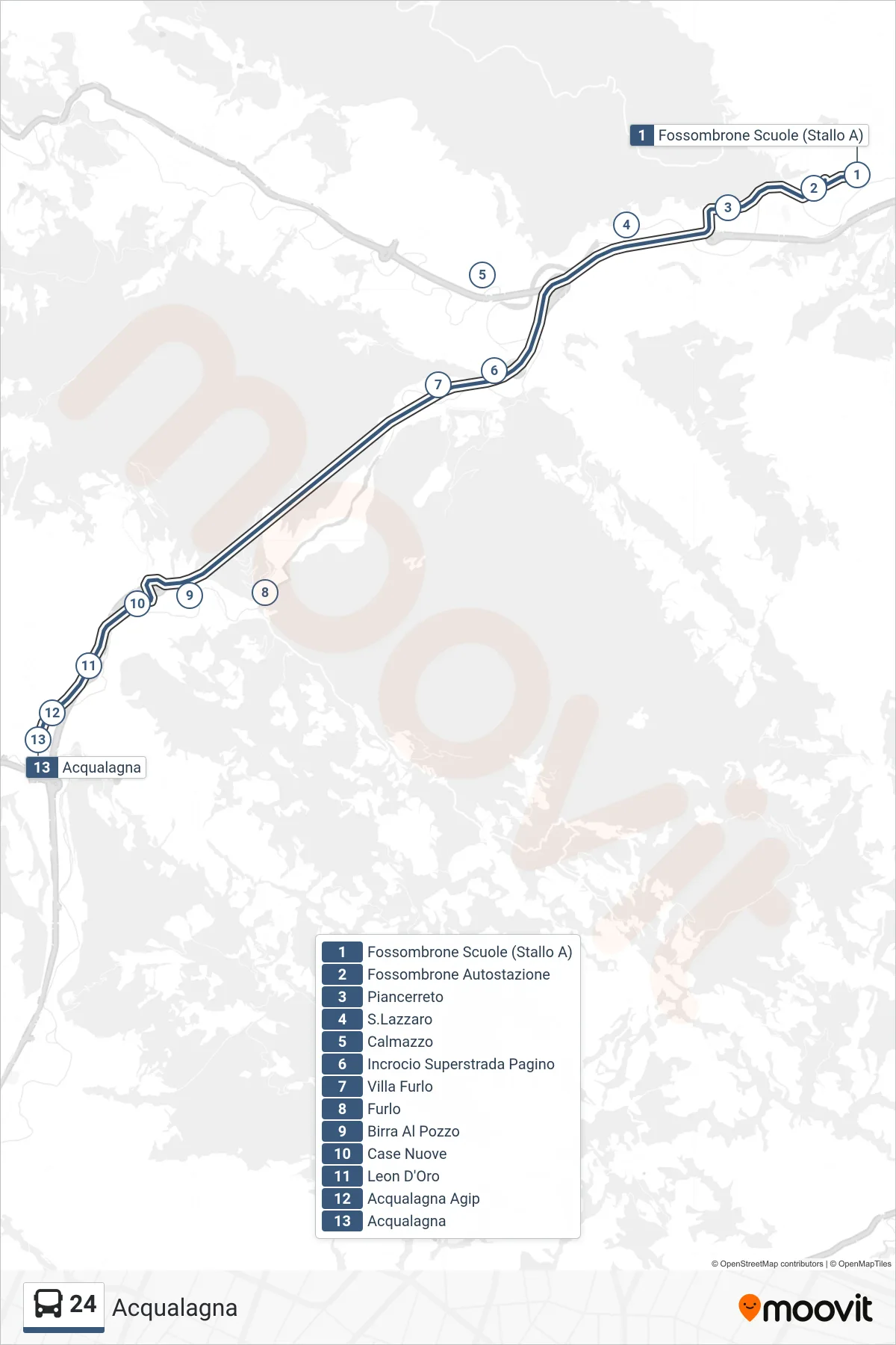 Linea 24 bus (Acqualagna) - Percorsi e fermate sulla mappa