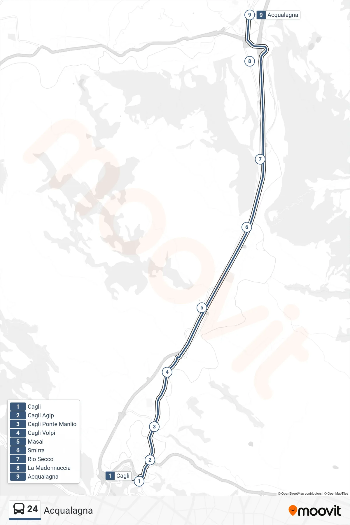 Linea 24  bus (Acqualagna) - Percorsi e fermate sulla mappa