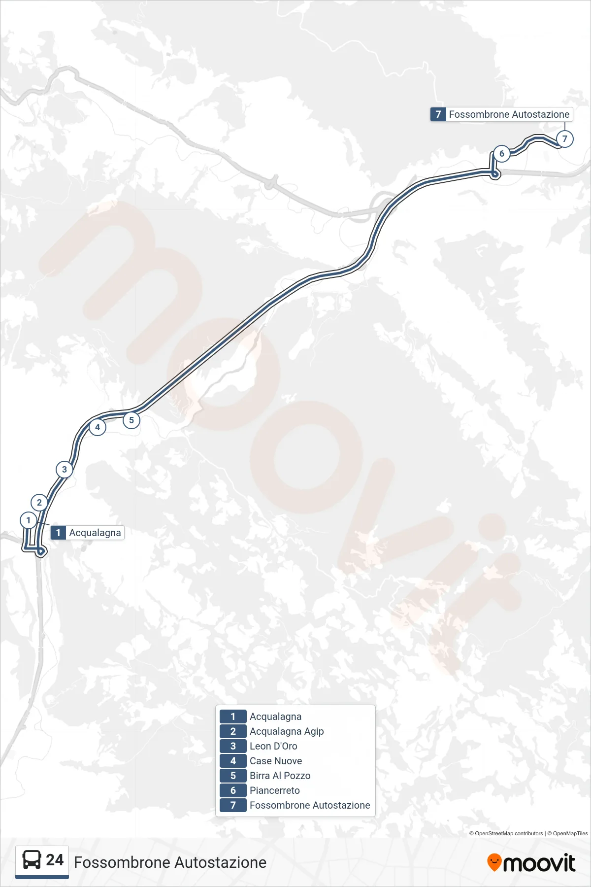 Linea 24 bus (Fossombrone Autostazione) - Percorsi e fermate sulla mappa